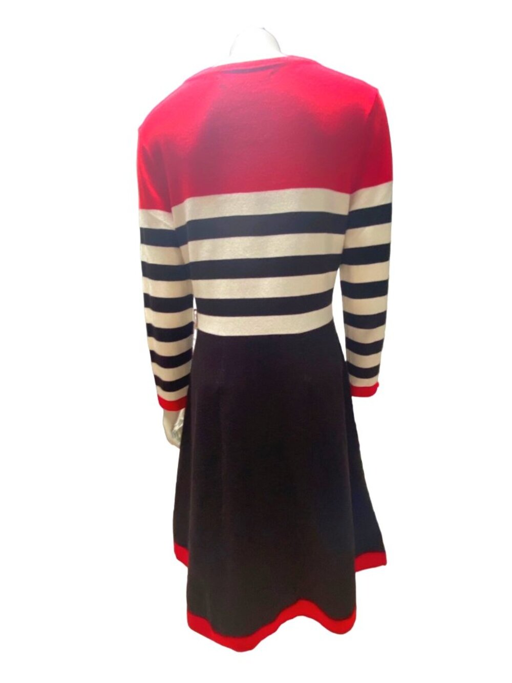 Marc New York Size S Red Black Ivory Striped Knit Sweater Dress Retro Mod A Line - Picture 5 of 9